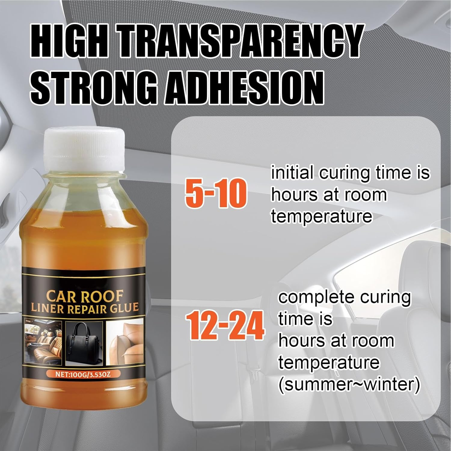 Car Roof Liner Repair Glue - 100G Car Upholstery Glue | Strong Adhesive with Brush, inside Repair for Leather Polyester Sponge Canvas image number 2