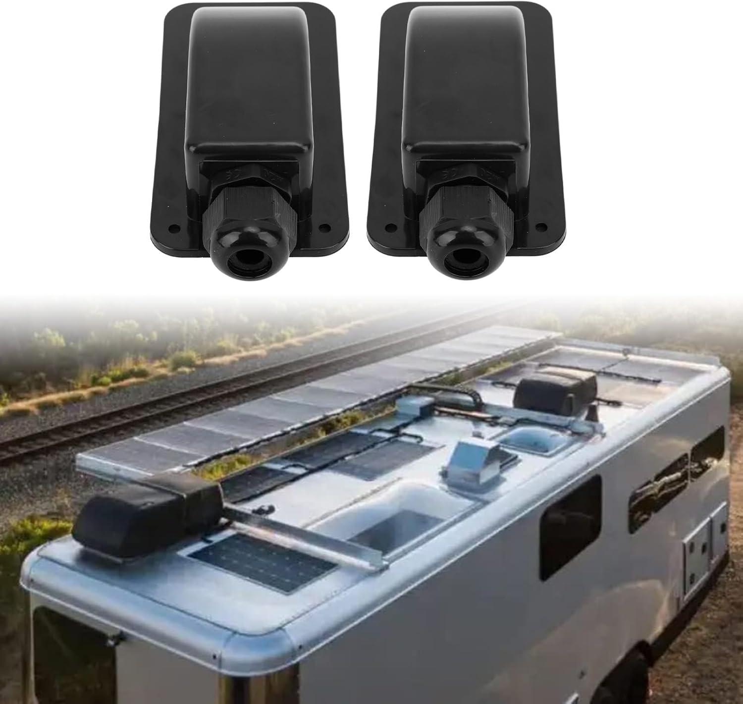 TOPINCN Solar Entry Gland Waterproof Housing for &sup2; to &sup2; Cable RV Boat Yacht Roof for Outdoor Use (Black) image number 5