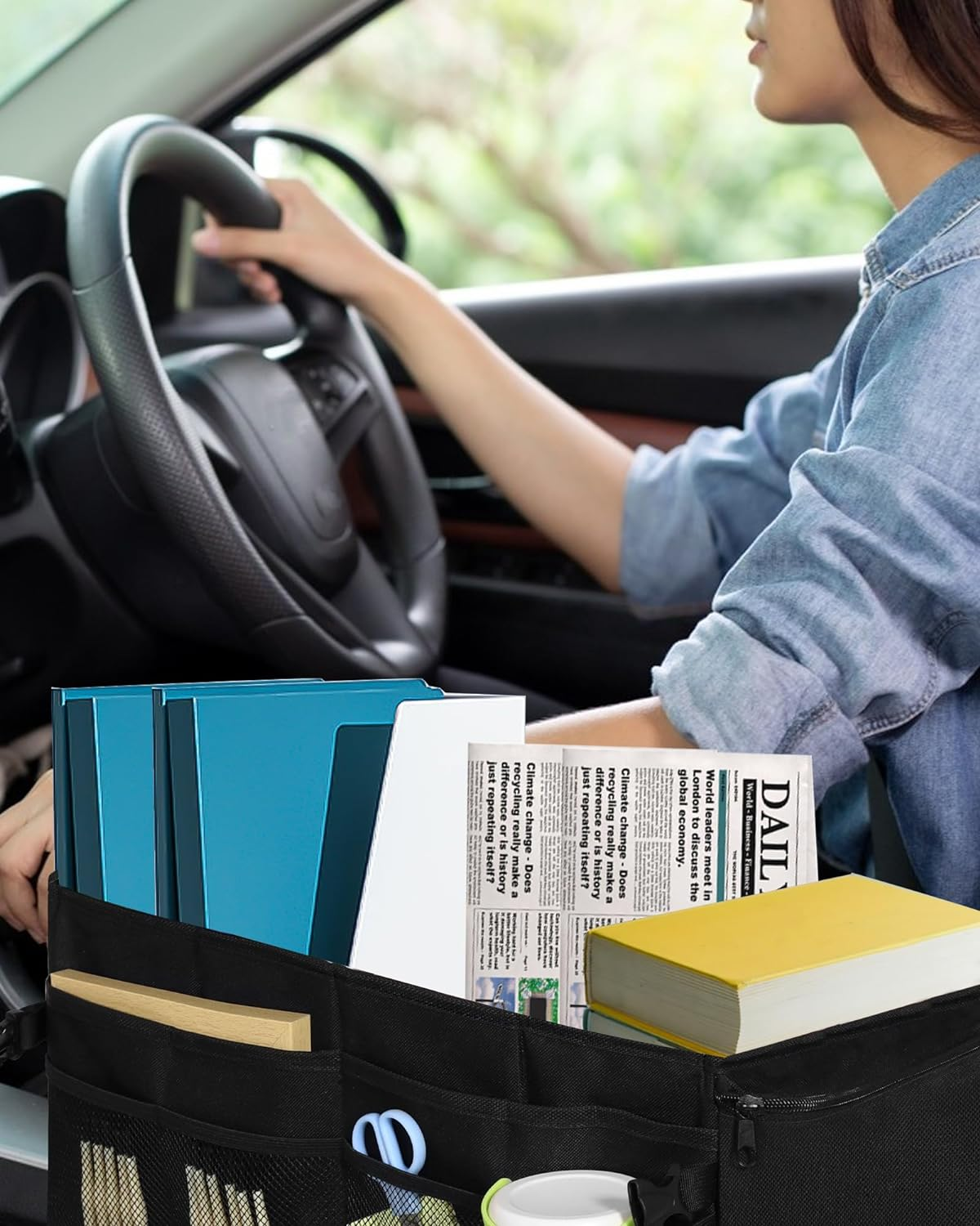 Car Organiser for Front and Back Seat - Keep Your Car Tidy and Organised with Multiple Pockets, Cup Holders, and Adjustable Dividers for Toys, Books, Snacks, Water Cups, Umbrellas, Baby Bottles. image number 3