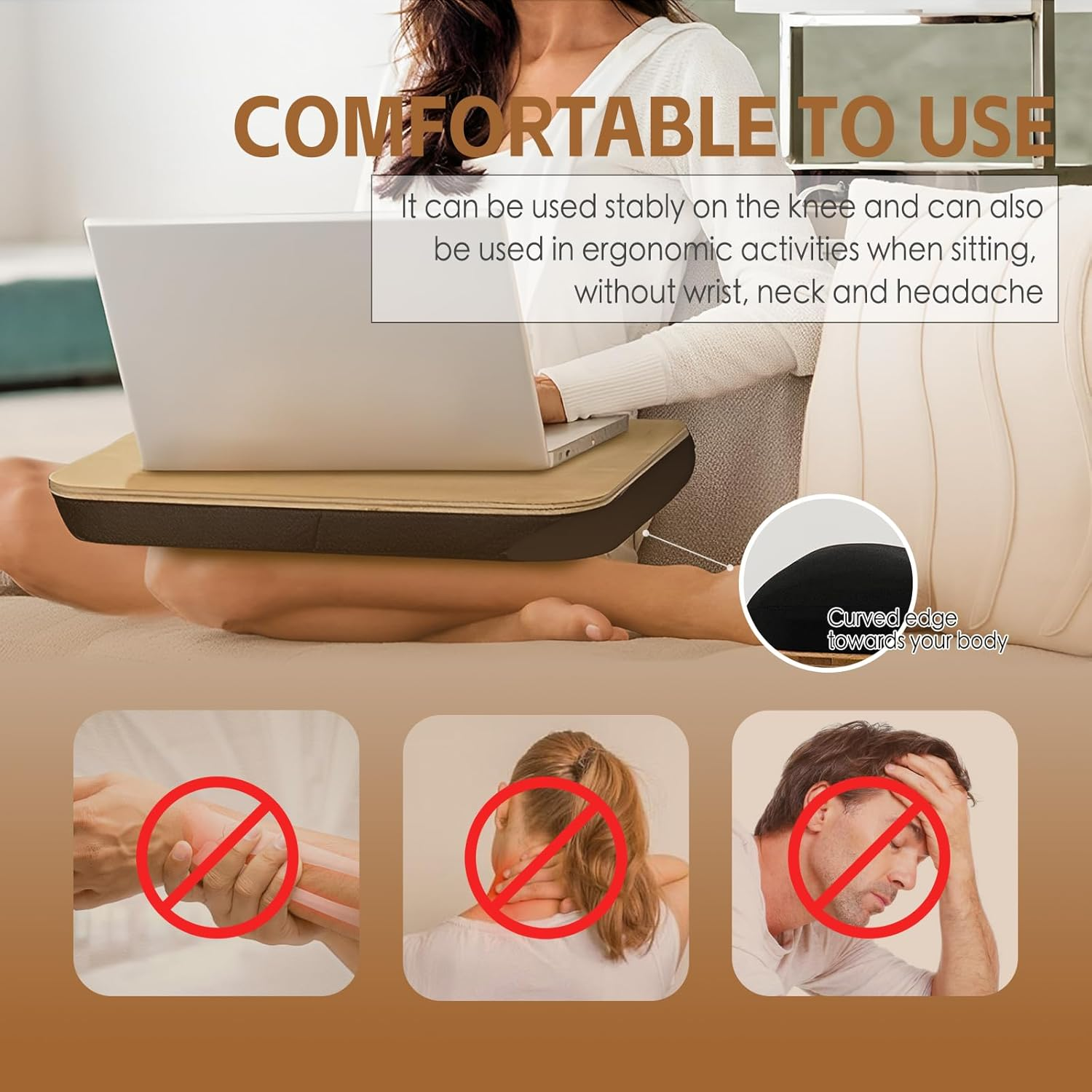 Lap Desk, Laptop Stand with Cushion, Portable Deluxe Bamboo Laptop PC Table with Pillows, Lap Tray Read Workstation image number 2