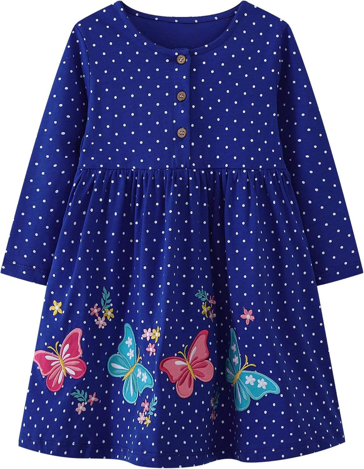 Freelu Girls' Cotton Casual Longsleeve Party Dresses Special Occasion Cartoon Print Dress