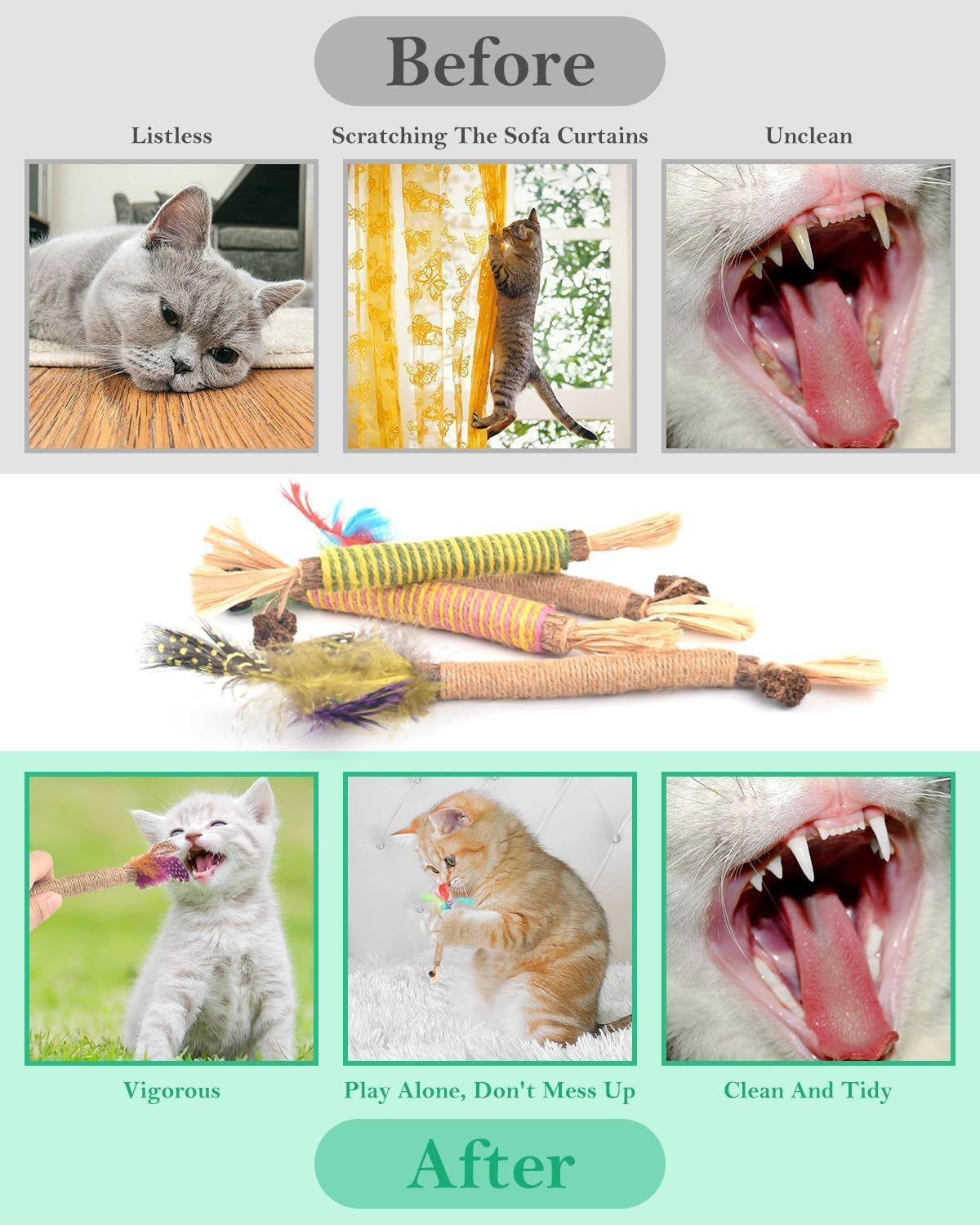 JCBCKJ 3Pcs Cat Stick Wood Polygonum Natural Silvervine Sticks Cat Teeth Cleaning Wood Stick Kitty Teething Sticks Pet Chew Wooden Sticks Pet Toy Accessories