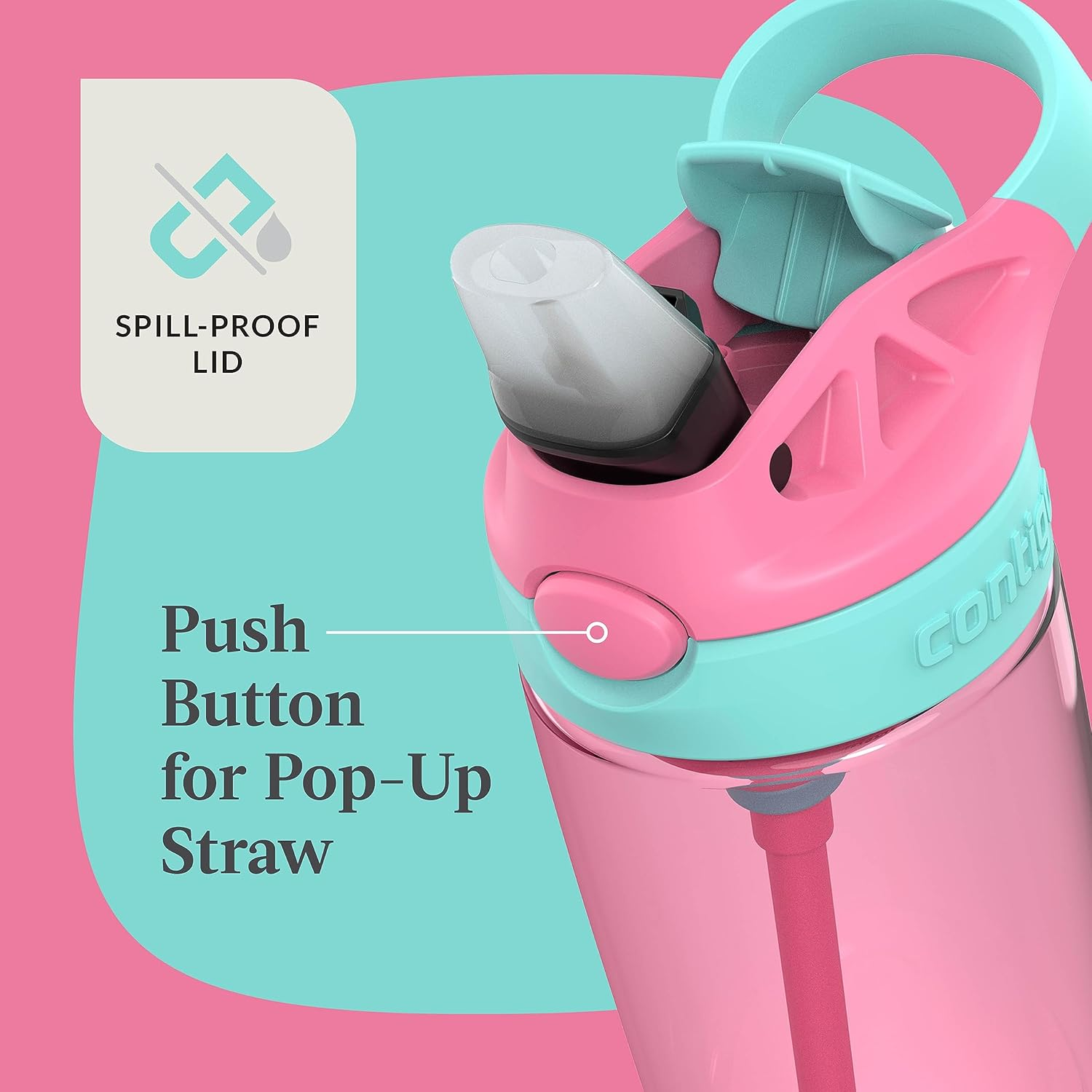 Contigo Aubrey Kids Cleanable Water Bottle with Silicone Straw and Spill-Proof Lid, Dishwasher Safe, 20Oz 2-Pack, Azalea/Jade & Blue Raspberry/Azalea image number 6