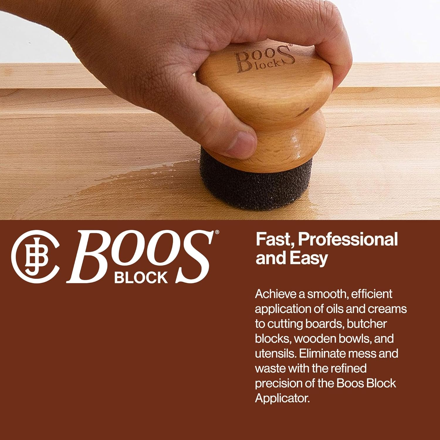 John Boos Butcher Block Oil & Cream Applicator, 1 Count, Beechwood image number 1