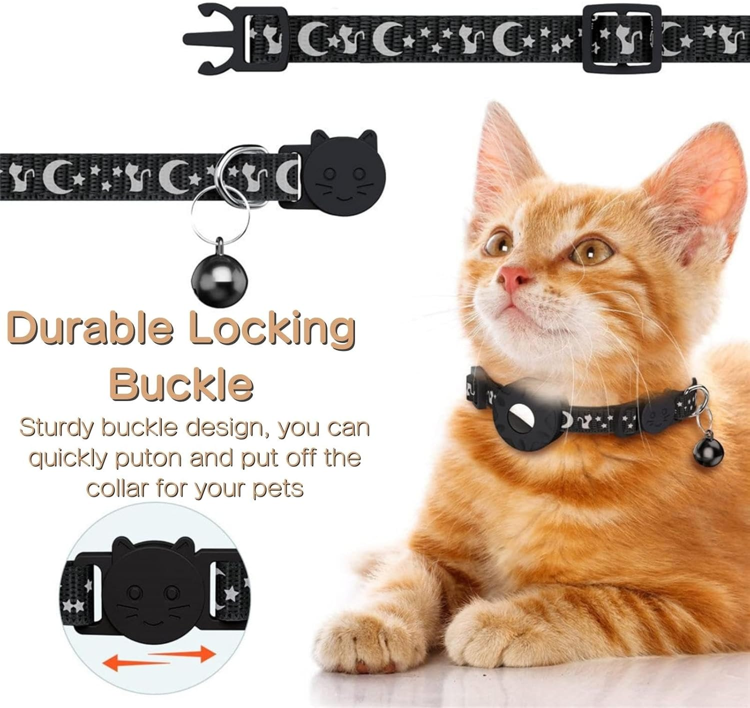 Airtag Cat Collar, Reflective Airtag Cat Collar with Airtag Holder and Bell, Lightweight Tracker Cat Collars, Cat Airtag Collar with Breakable Safety Buckle (Green) - Blue image number 4