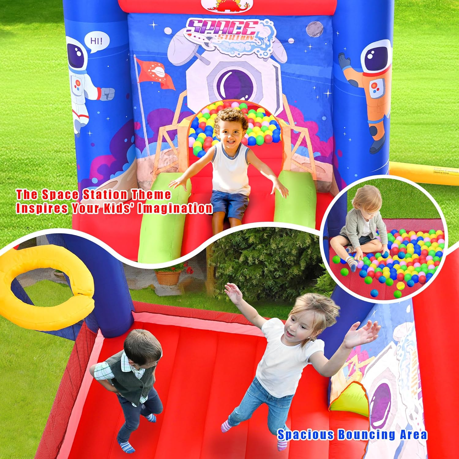 Inflatable Bounce House Jumping Castle Slide with Blower, Kids Bouncer with Basketball Rim image number 2