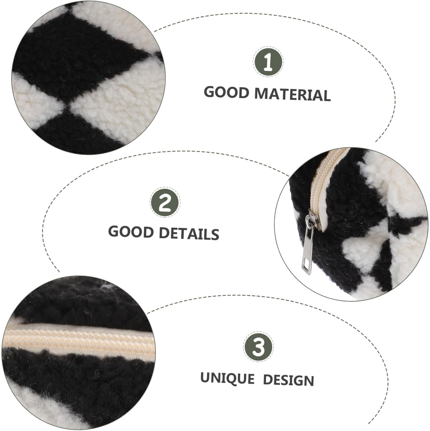 Anneome Fluffy Checkered Makeup Bag Plush Cosmetic Travel Pouch Zippered Toiletry Organizer for Women Stylish Storage Case for Pens and Items image number 4