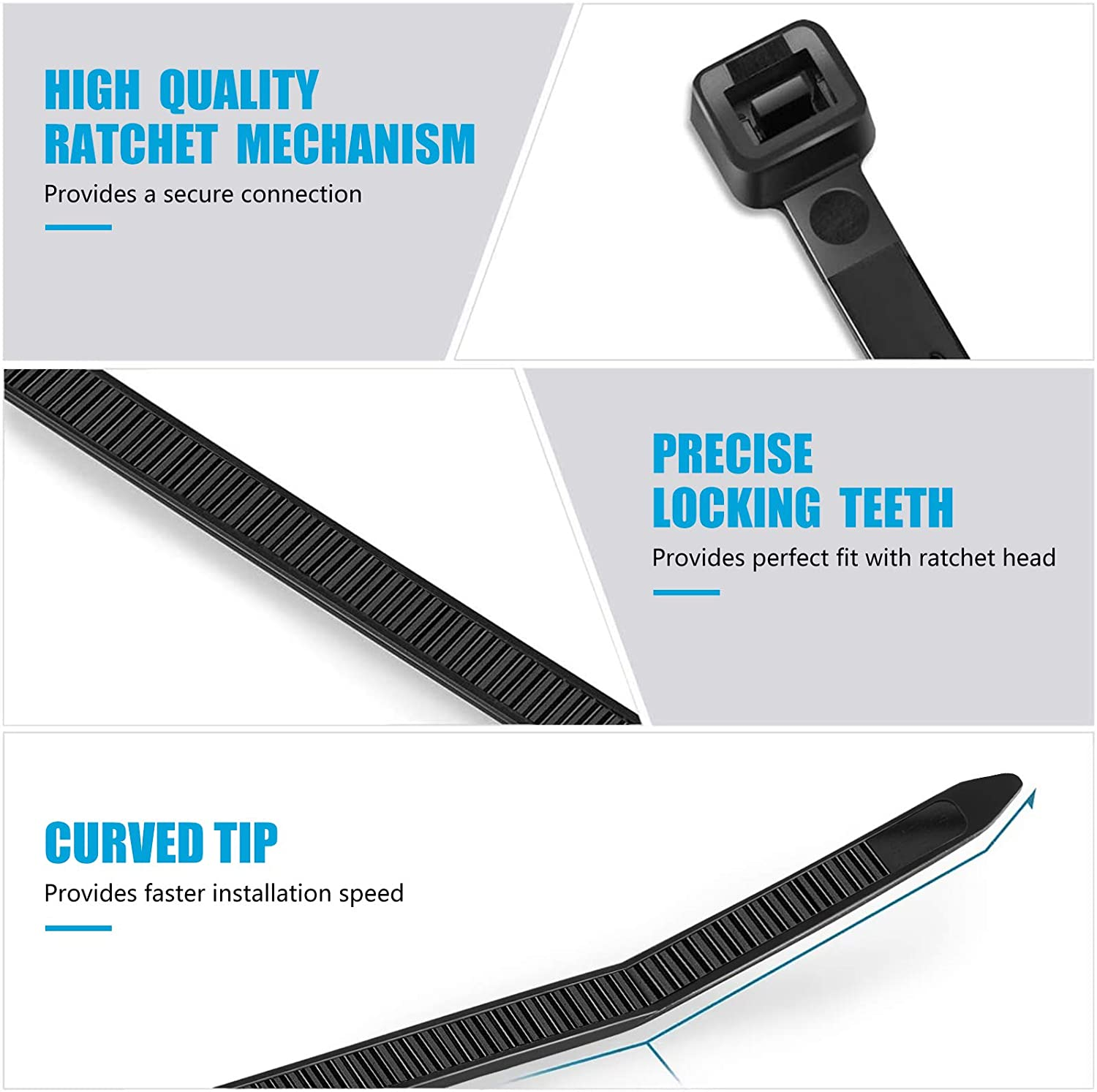 Zip Ties 12 Inch (1000 Pack), Black, 50Lbs Tensile Strength, UV Resistant Cable Ties for Indoor and Outdoor by Karoka image number 5