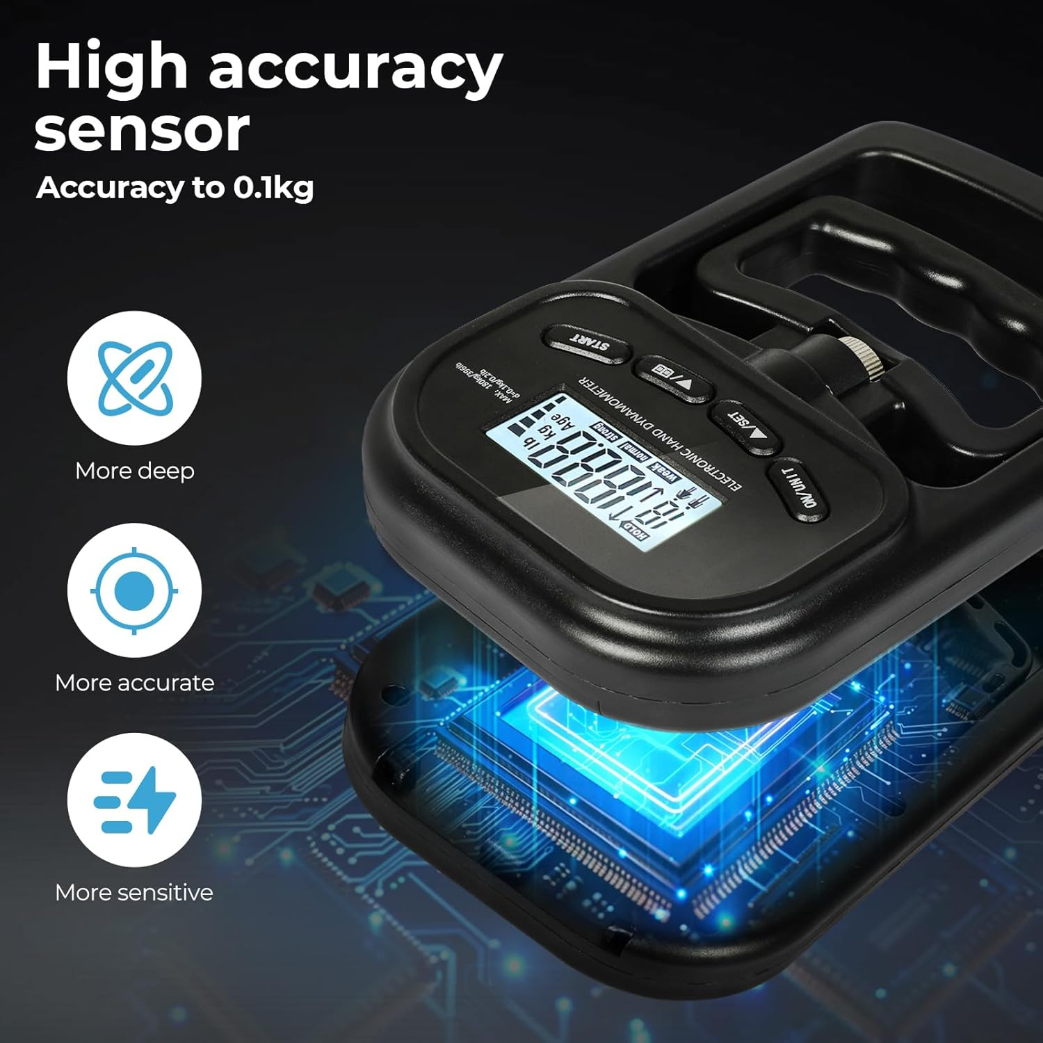 Centra Hand Dynamometer Grip Strength Trainer, Digital Hand Grip Strength Tester, Grip Strength Measurement Exercise,Auto Capturing Electronic Hand Grip Power 180Kgs for Sport Home School Use image number 1