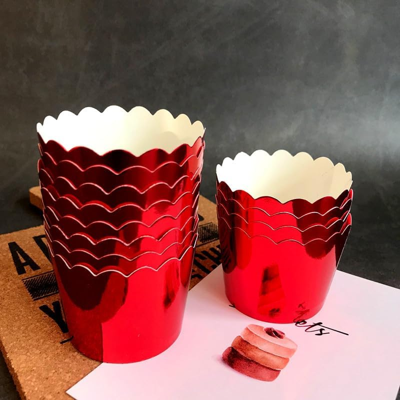 50 Pcs Paper Cupcake Liners Baking Cups, Holiday/Parties/Wedding/Anniversary Red image number 5