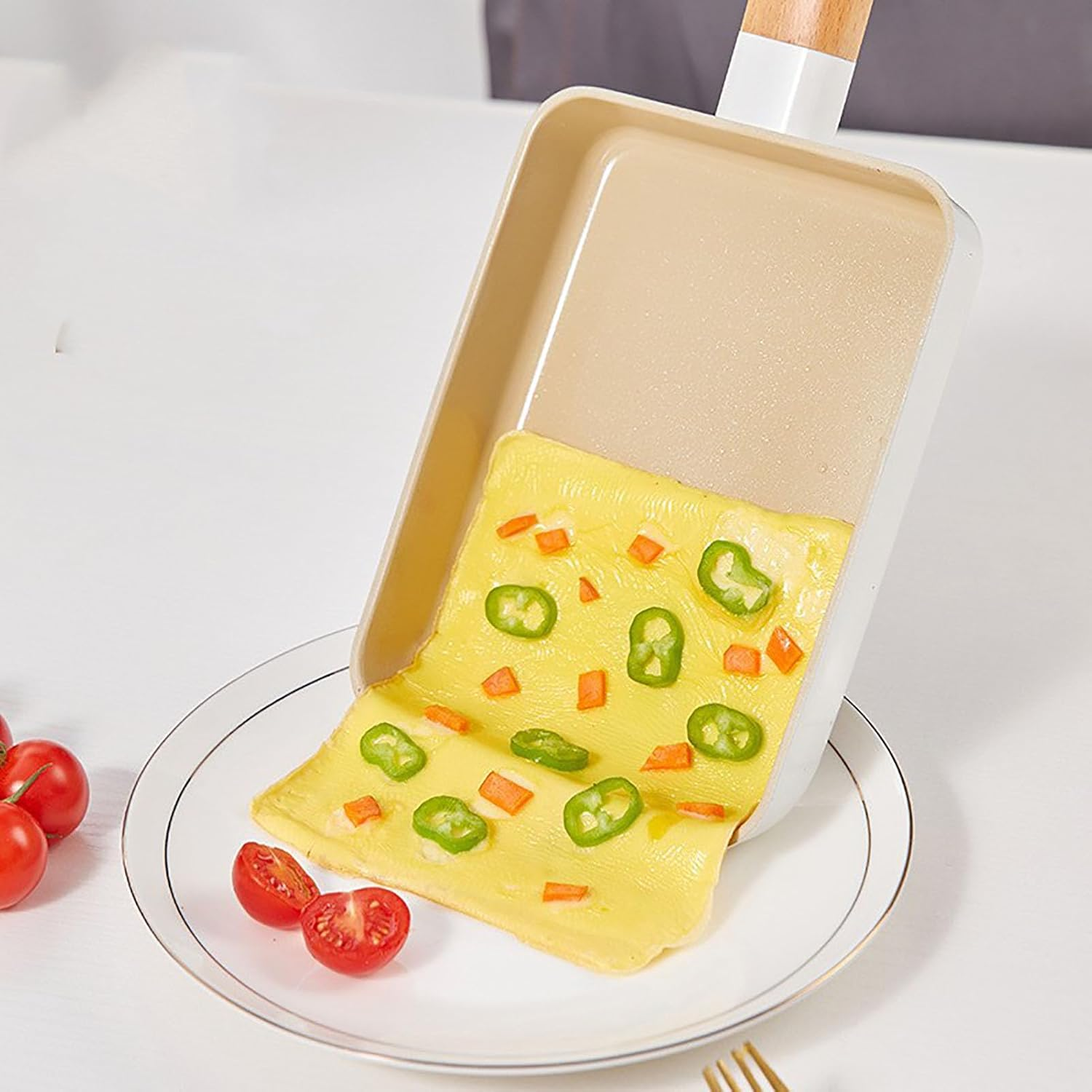 Omabeta 1PCS Japanese Tamagoyaki Pan,18X13Cm/7.1X5.1In Rectangular Ceramic Non Stick Breakfast Frying Pan for Family Cooking and Outdoor Use