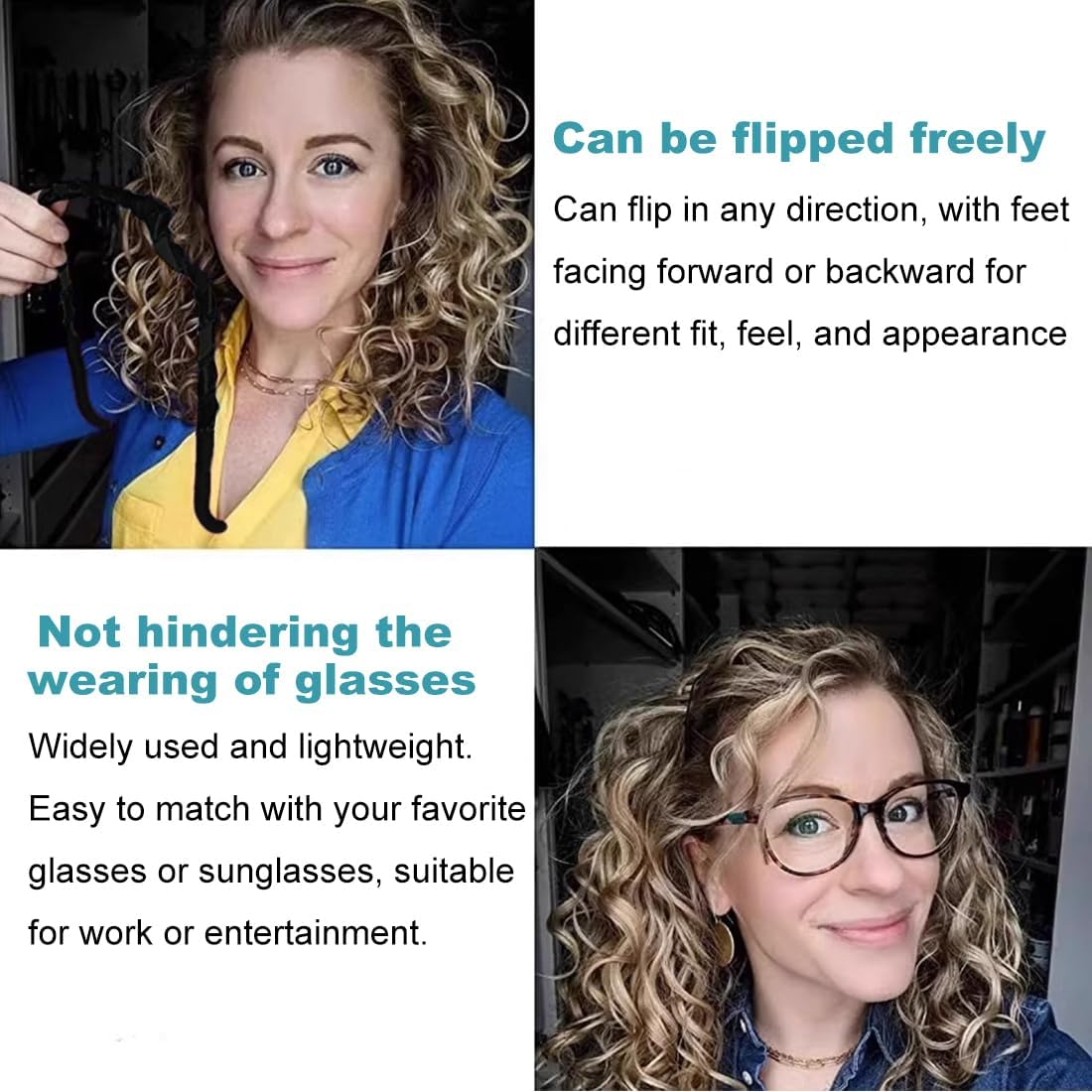 WHGHNCQ Curly Thick Hair Large Headband, 4-Piece Square Sunglasses Headband, Unisex (4 Colours)