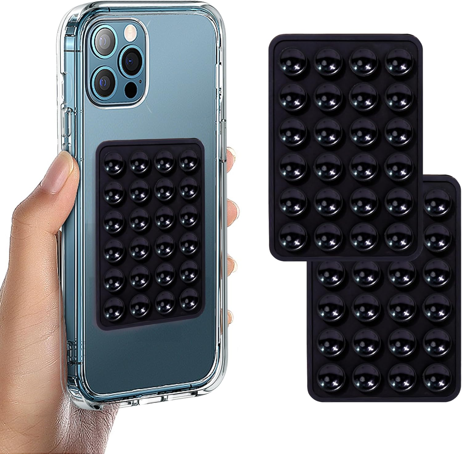 Suction Phone Case Mount, 2Pcs Silicone Phone Suction Grip Compatible with Iphone and Android Cases, Anti-Slip Hands-Free Mobile Accessory Holder, Sticky Phone Grip for Tiktok Videos and Selfies