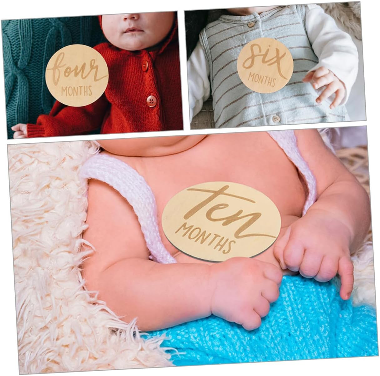 12 Pcs Double Sided Wooden Monthly Milestone Markers round Growth Discs for Recording Development Monthly Photo Props for Boys Durable Versatile Milestone Signs image number 2
