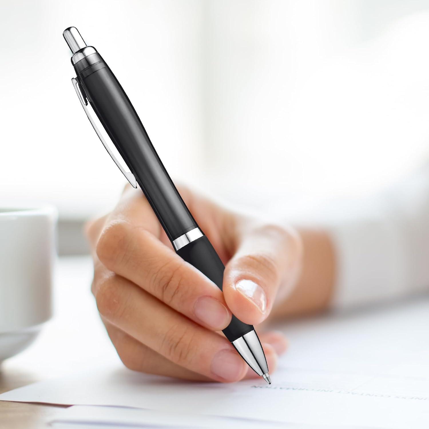 ZENSCRIBE&reg; Ergonomic Ballpoint Pen, Pack of 50, Premium Ballpoint Pen Set, Non-Slip Ballpoint Pen for Easy and Soft Writing, Blue Writing Ballpoint Pen Black image number 4