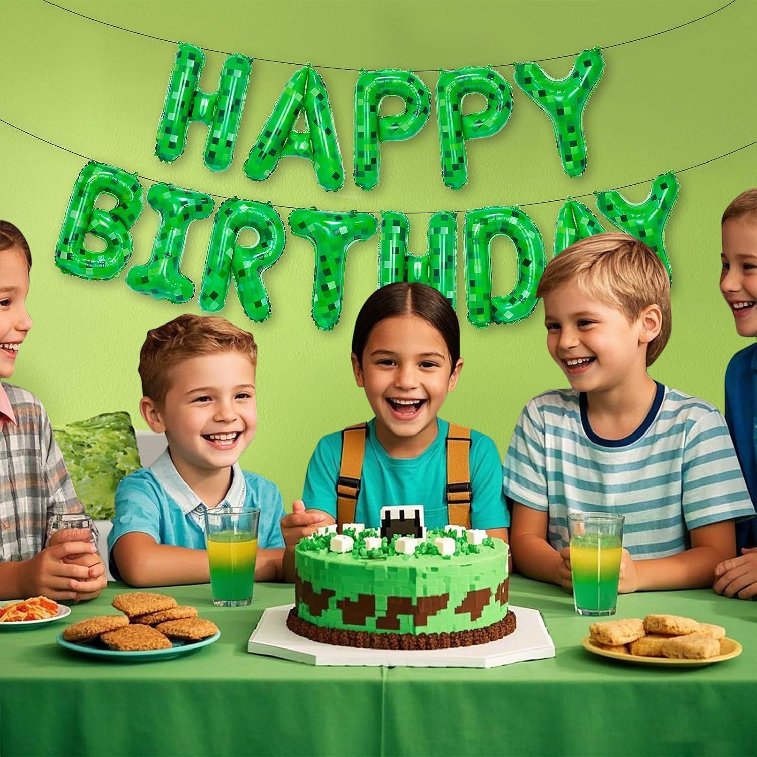 FANGBBO TNT Pixel Happy Birthday Banner Party Decorations Foil Balloons Letters Signs Blast Gaming Party Miner Supplies for Boy Girl image number 6