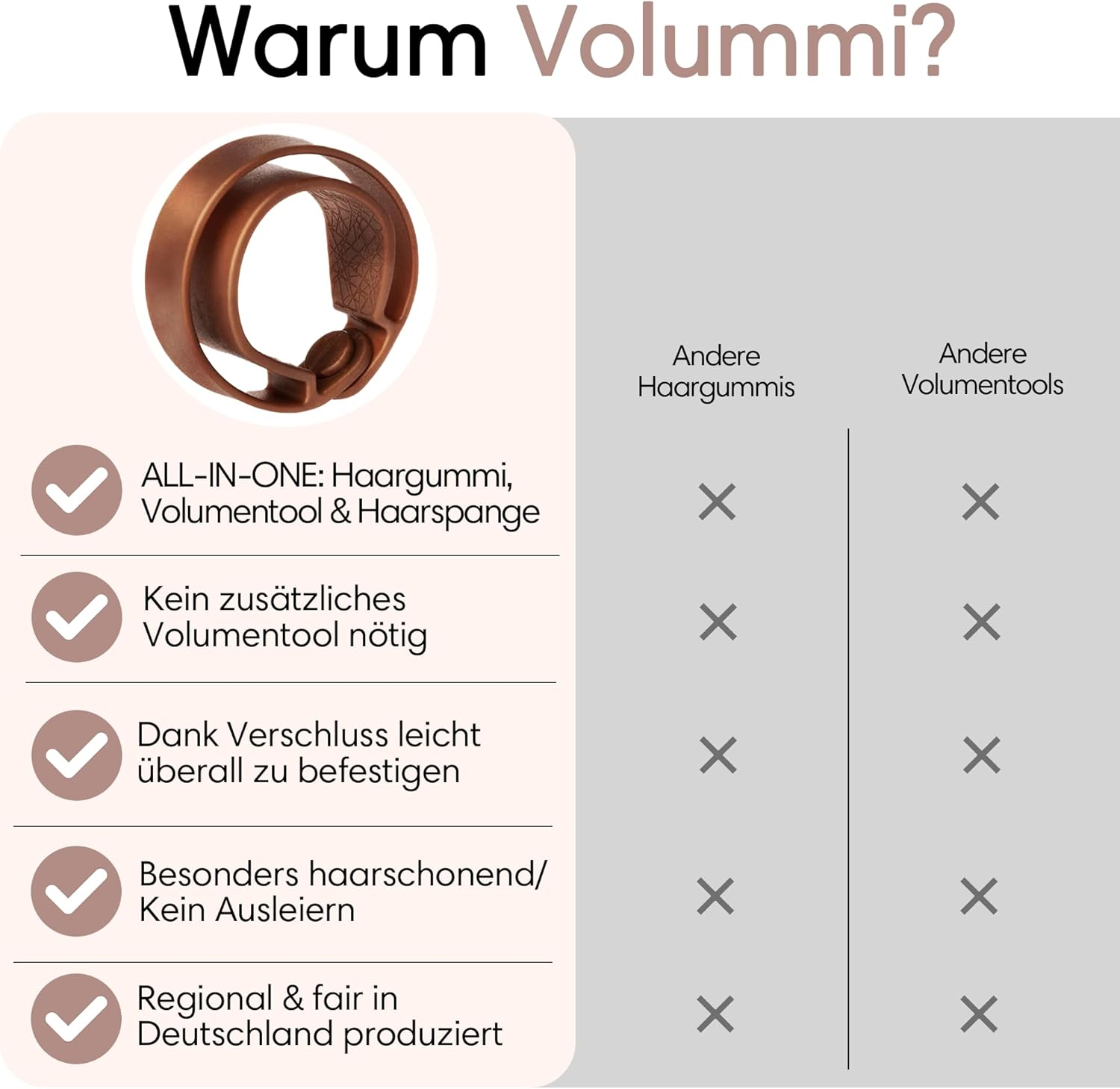 Volummi Hair Scrunchie, Innovative Ponytail Scrunchie for Visibly More Volume in the Ponytail, Strong Hold & Gentle on Hair, the Original Made in Germany [Copper Love S for Thin Hair] image number 5