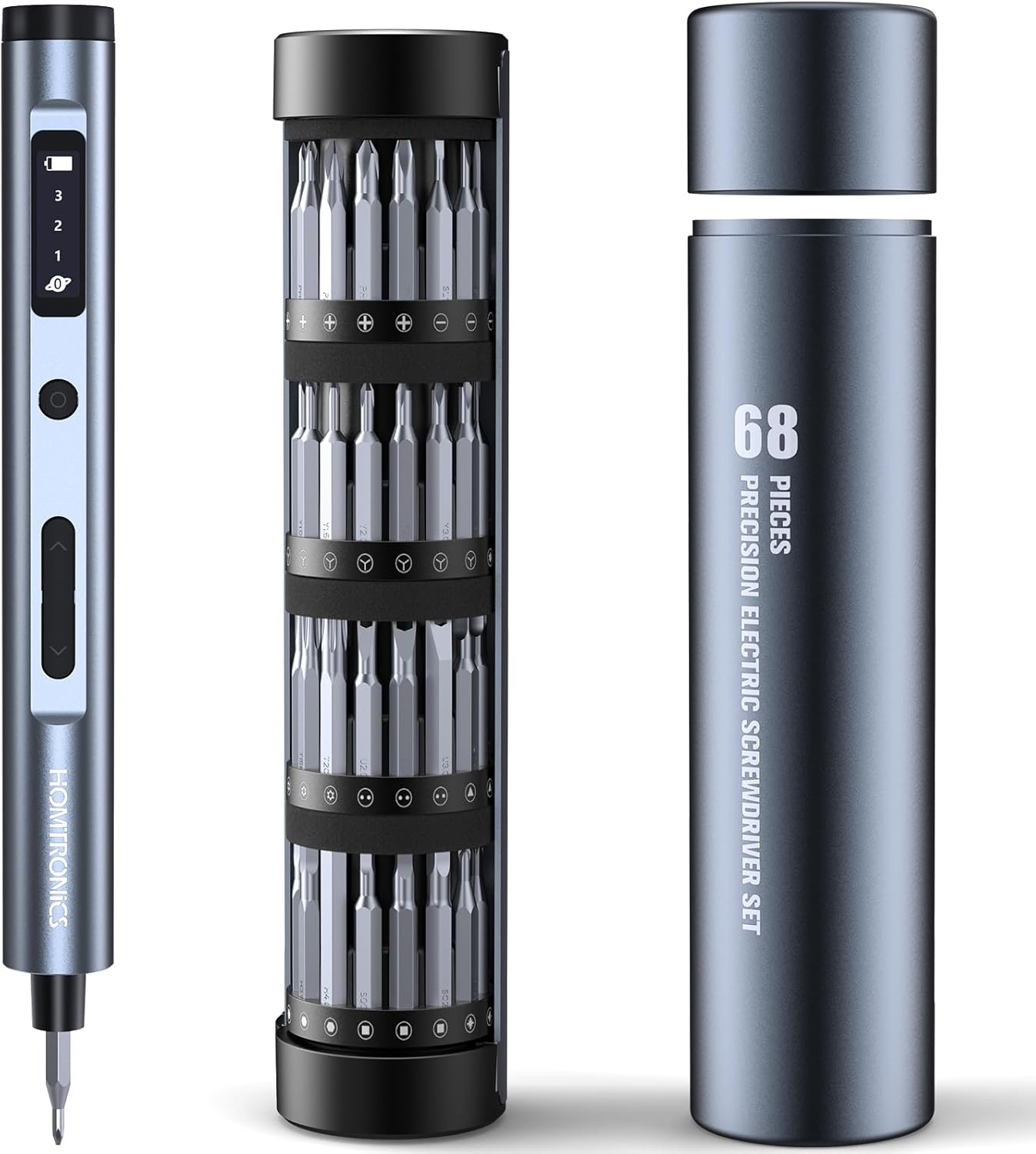 68 in 1 Mini Electric Screwdriver Set, [0.1-0.35N&middot;M] Small Precision Screwdriver, 3 Torque Settings, Rechargeable Electric Repair Tool Kit with 60 S2 Bits for Laptop Phone Watch (Grey) image number 3