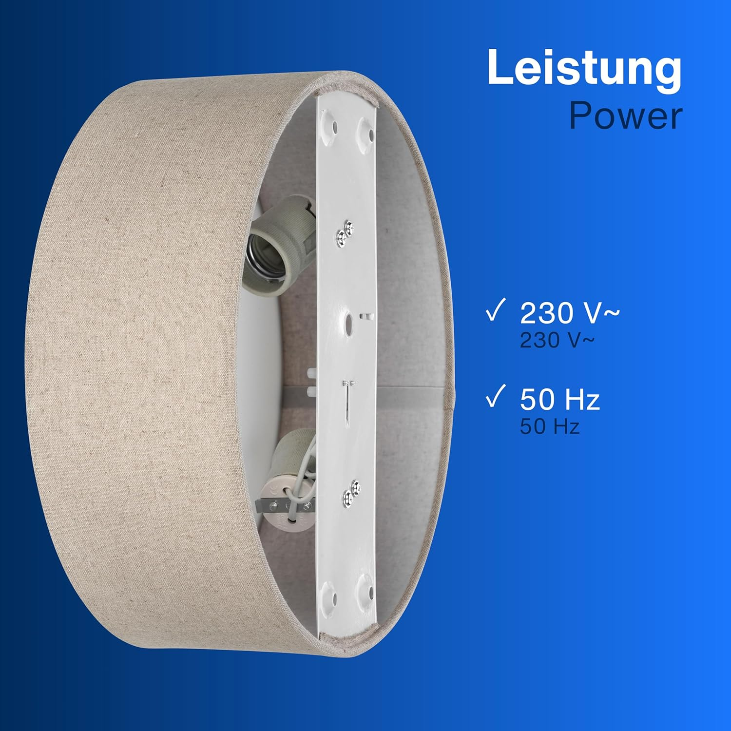 REV LED Ceiling Light, Ceiling Light for Bedroom, Living Room and Kitchen, round 30 Cm with Fabric Shade in Vintage Look, Taupe