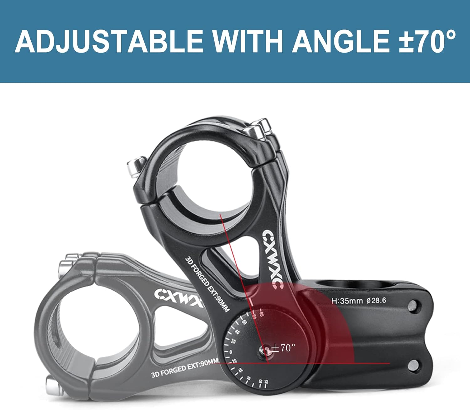CXWXC Adjustable MTB Stem 31.8Mm 85 Degree - 90/110/145Mm Bike Stem Riser for Handlebar - Aluminum Alloy Mountain Bike Handlebar Riser Extender for MTB Road City Bike Bicycle (31.8 X 90Mm) image number 3