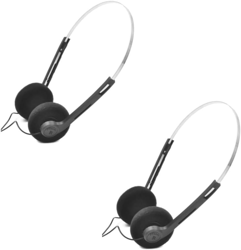 2 Pcs Retro on Ear Headphones, Wired Stereo Headphones, Lightweight Portable Headphone with Adjustable Headband, Cassette Player, Over-Ear (Black) image number 1