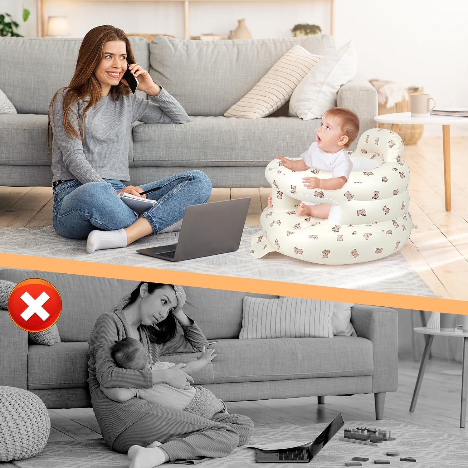 Inflatable Baby Seat Portable Baby Chair Inflatable Chair for Babies 3 Months & up Infant Back Support Baby Sofa Foldable Blow up Baby Beach High Chair with Built in Air Pump image number 3