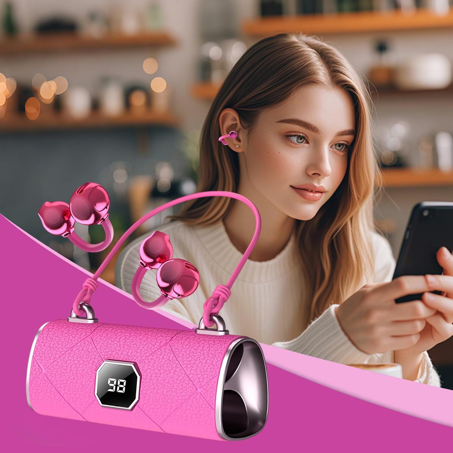 Ear Clip Earbuds | Handbag Open Ear Headphones Earbuds Clip On,Noise Cancelling Wireless Earphones for Girls Women Birthday Running Cycling Gym Travel Sports Work Commuting image number 6