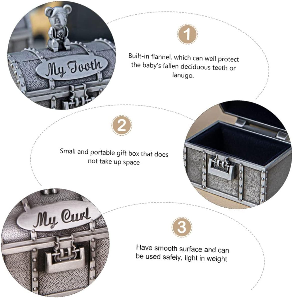 2Pcs Metal Baby Keepsake Boxes Tooth Curl Container Newborn First Tooth Storage Keepsake Gifts for Boys and Girls image number 1