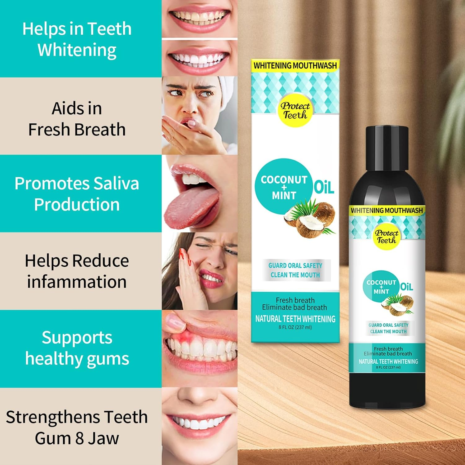 YSHIGUING 237Ml Coconut Mint Oil Pulling Mouthwash with Tongue Scraper - Natural Pulling Oil for Oral Care, Healthy Gums,Fresh Breath & Teeth Whitening image number 2