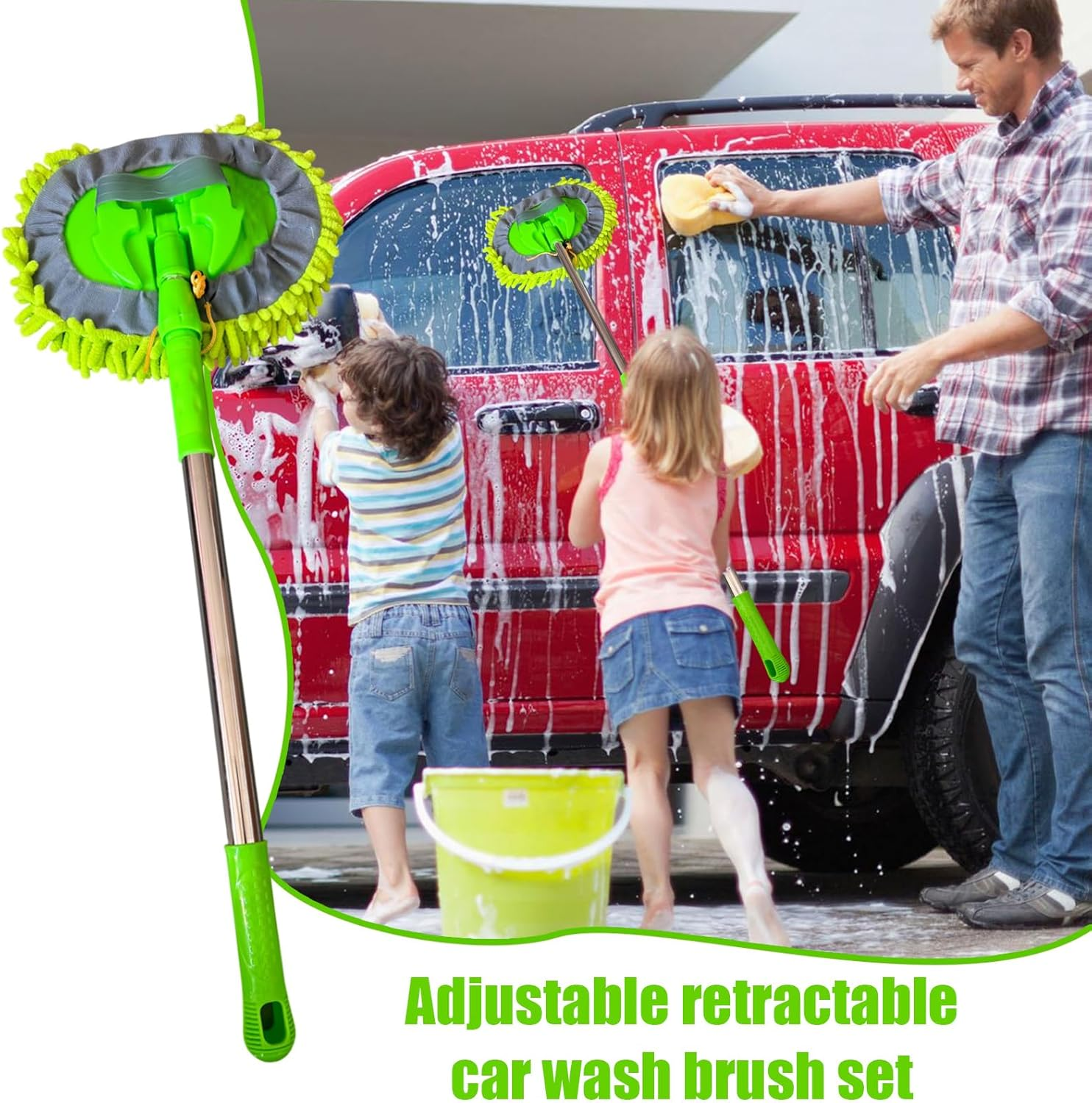 Car Washing Brushes, Telescopic Car Window Cleaning Brush, Automotive Exterior Interior Washing Supplies, Anti-Slip Dust Remover Scrubber for Vehicle Sedan Motorcycle RV