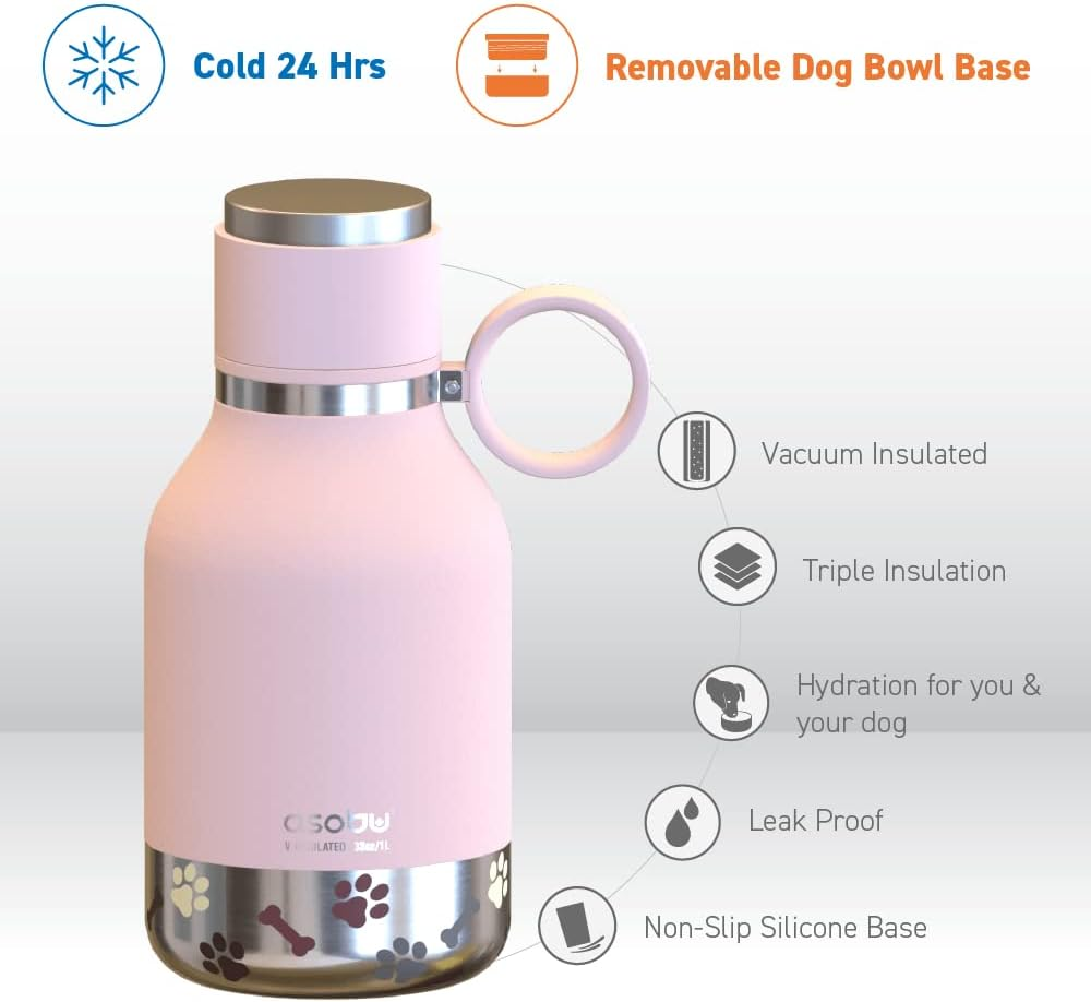 Asobu Stainless Steel Dog Bowl Bottle, Pink, 975 Ml Capacity image number 2