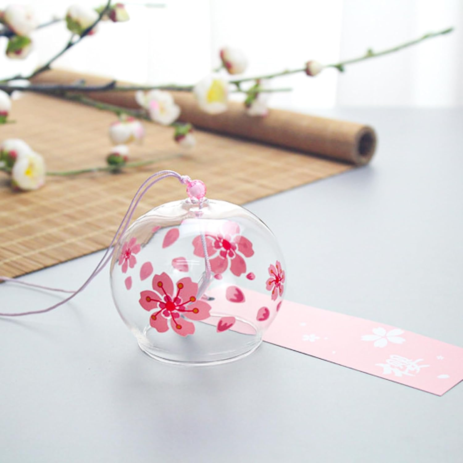 Mrmrkura 4 Pcs Japanese Wind Chimes, Glass Goldfish Wind Chimes with Label for outside Decorative Wind Bells Pendants for Indoor Garden Backyard Home Decor (Sakura) - Sakura image number 2