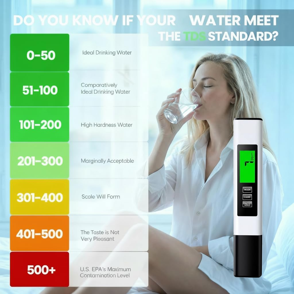 4 in 1 TDS Meter Digital Water Tester - Accurate and Reliable TDS EC & Temp(&deg;C,&deg;F) Meter - 0-9999Ppm - Professional Testing for Drinking Water, RO/DI System, Aquariums Etc image number 3
