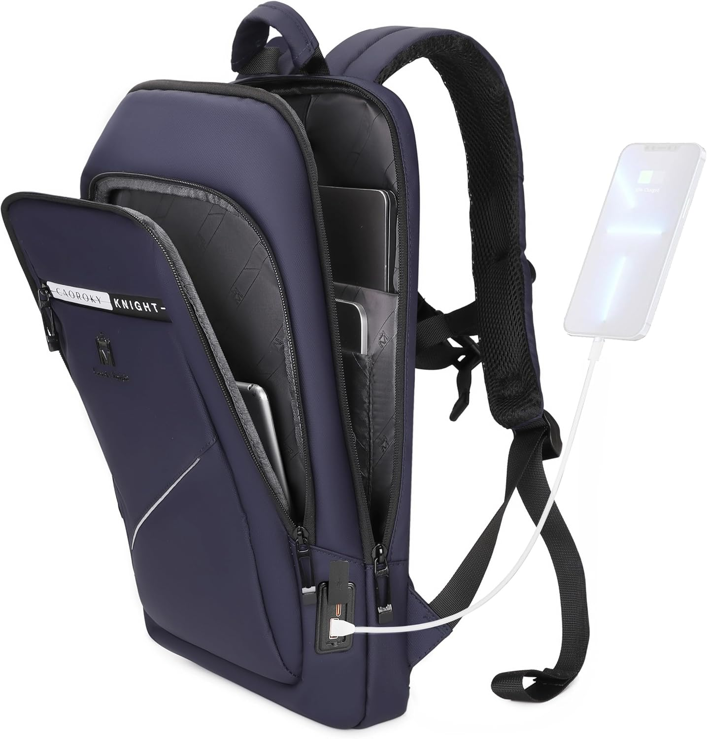 Caoroky Knight Backpack Laptop Men 15.6 Inch Slim Work Business Backpacks with USB Charging Port Mens Travel Bag Bookbag
