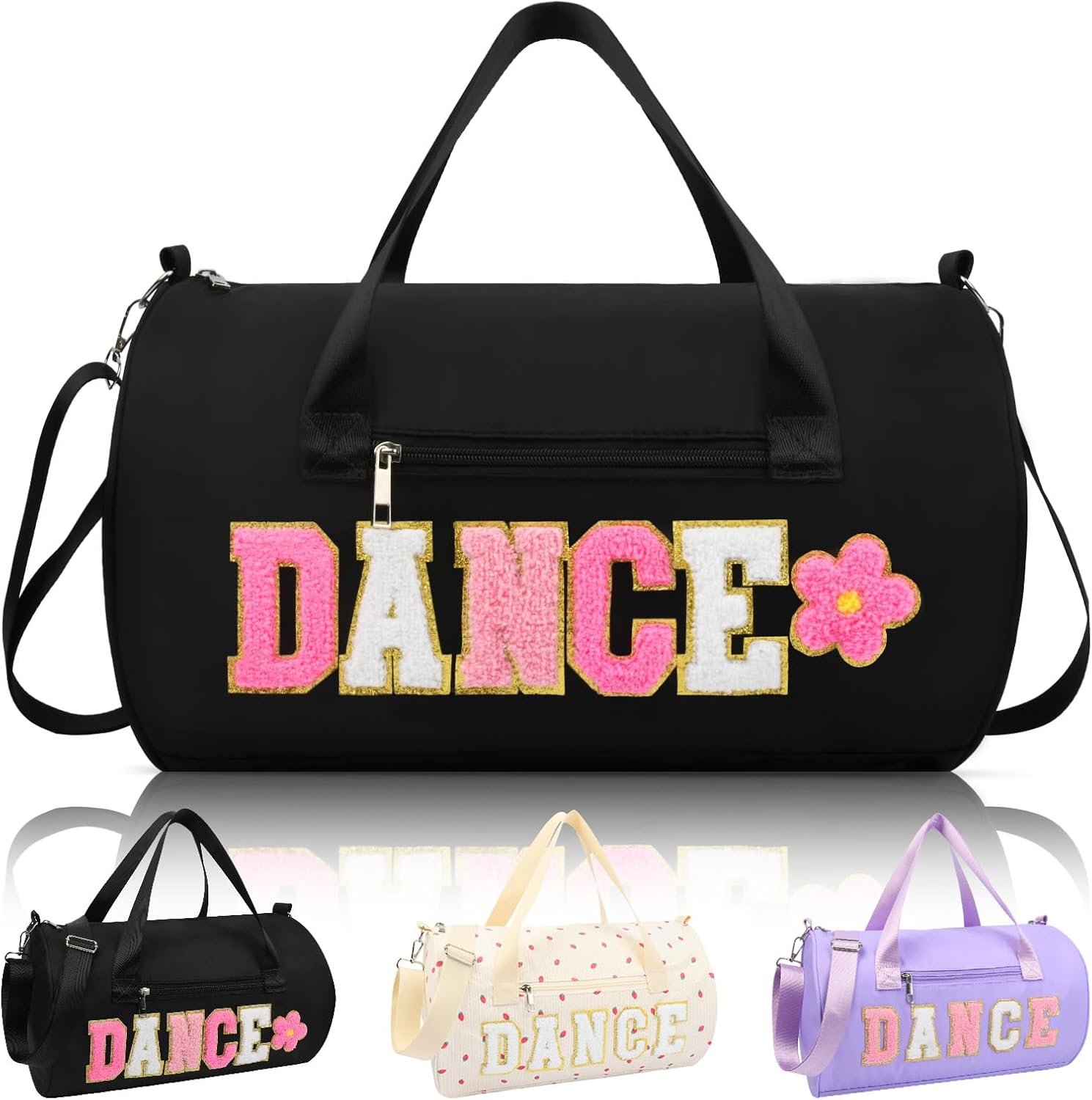 Dance Bag for Girls KUIRAN Small Gym Bag for Women Duffel Bag Weekender Duffel Bag 23L Capacity Workout Chenille Letter Bag for Dancers, Girls, Teens, Student Athletes, Black/Shoe Compartment, 15"Lx10 - Black image number 6