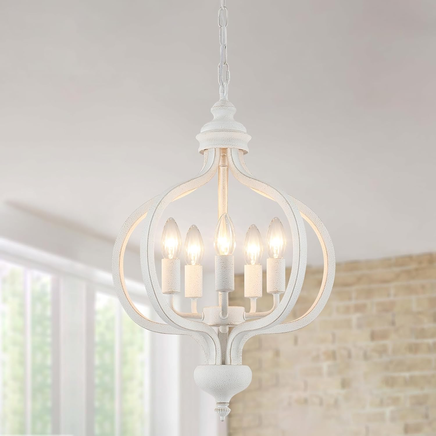 WTUOING White Chandeliers 5 Lights Vintage French Country Chandelier for Living Room Bedroom Kitchen Hallway