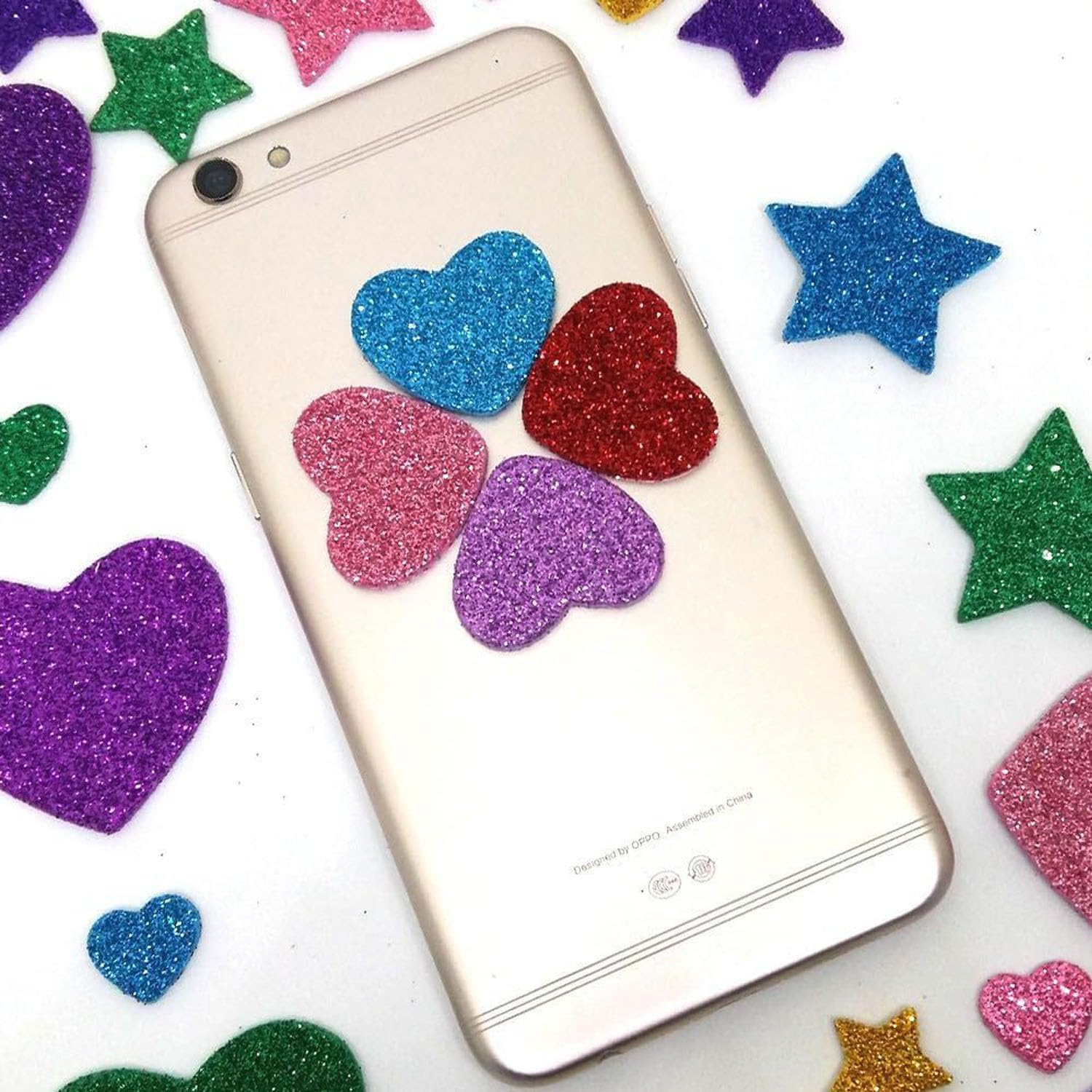 Mtxorvix 300Pcs Colorful Glitter Foam Stickers Self-Adhesive Stars & Mini Hearts - Crafts Supplies for Greeting Cards, Home Decoration, Valentine'S Day DIY Decorative Stickers image number 5