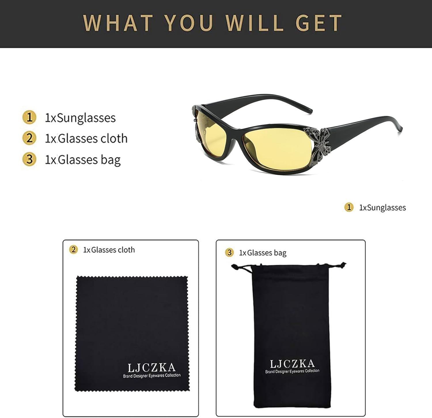 LJCZKA Wrap around Y2K Sunglasses for Women Oversized Butterfly Glittering Sun Glasses Vintage Shield Shades UV400 Protection image number 3