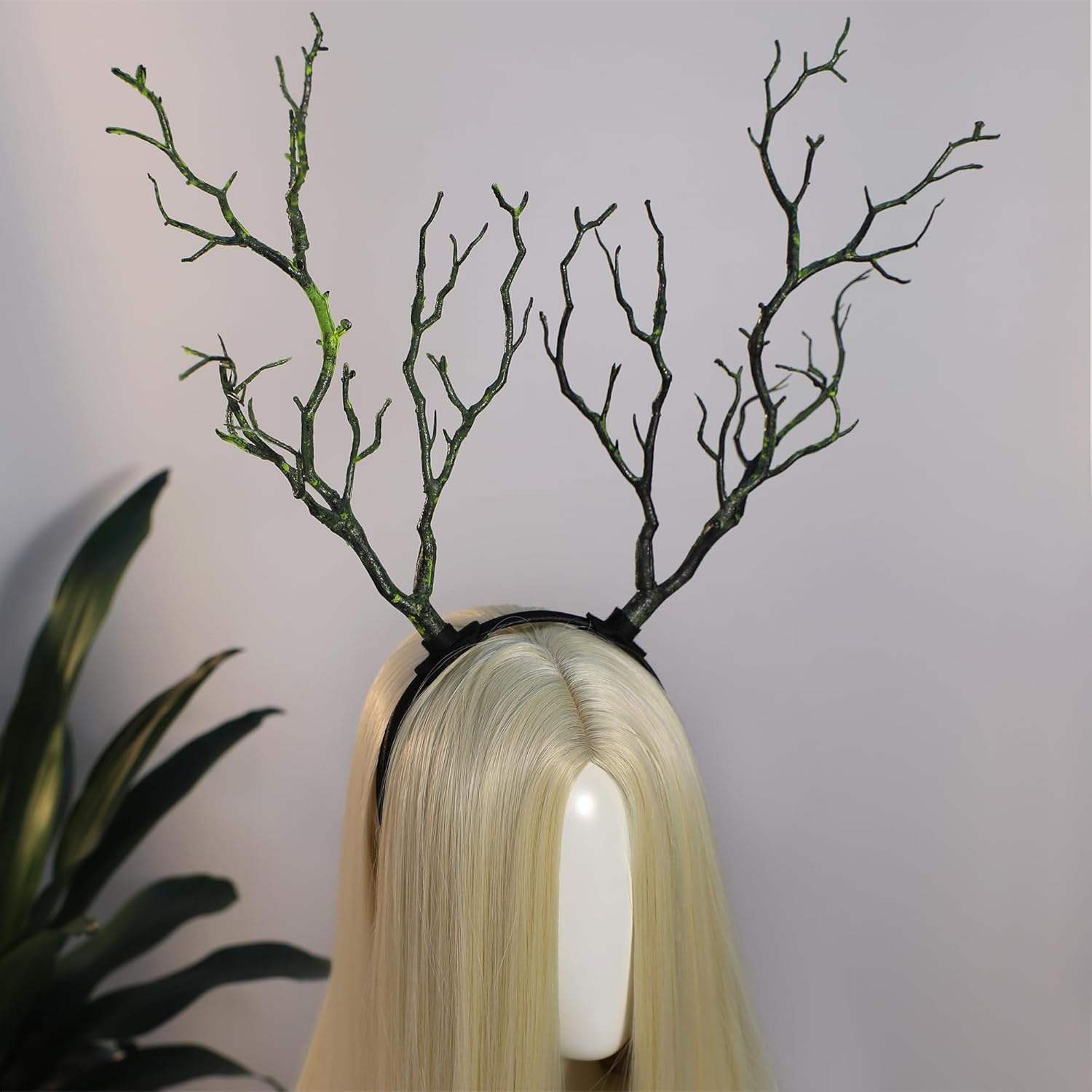 MOSTORY Woodland Branch Antler Headdress - Green Tree Branch Headband, Large Forest Headband for Women, Renaissance Cosplay Renfaire Halloween Outfit, Woodland Fairy Costume image number 4