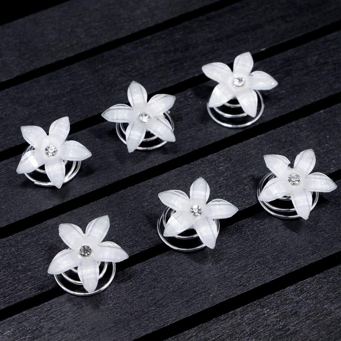 Zeayebsr 10 White Flower Hair Spiral Wedding Hair Accessories Bridal Hair Clips image number 5