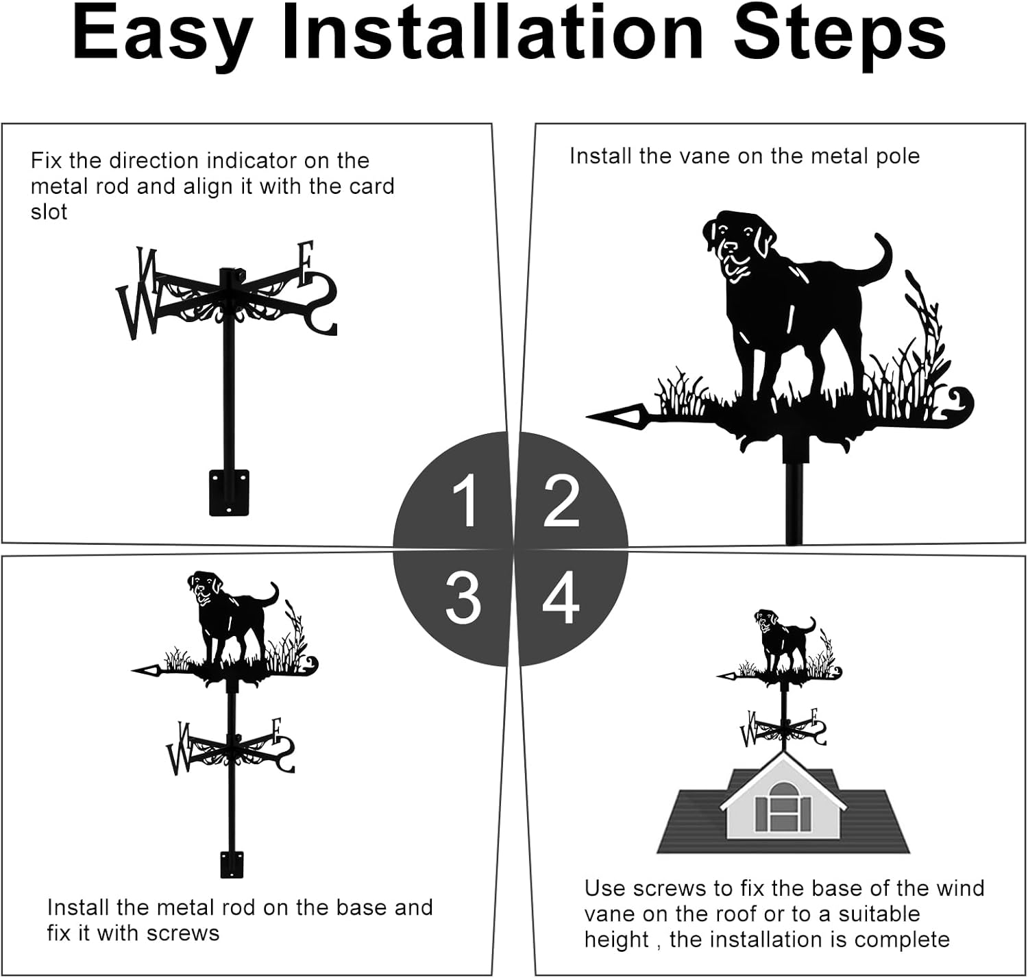 Animal Wind Direction Dog Weather Vane Metal Decorative Dog Weathervanes Creative Black Dog Ornament Indicator for Outdoor Patio Garden Porch Roof Decoration image number 1