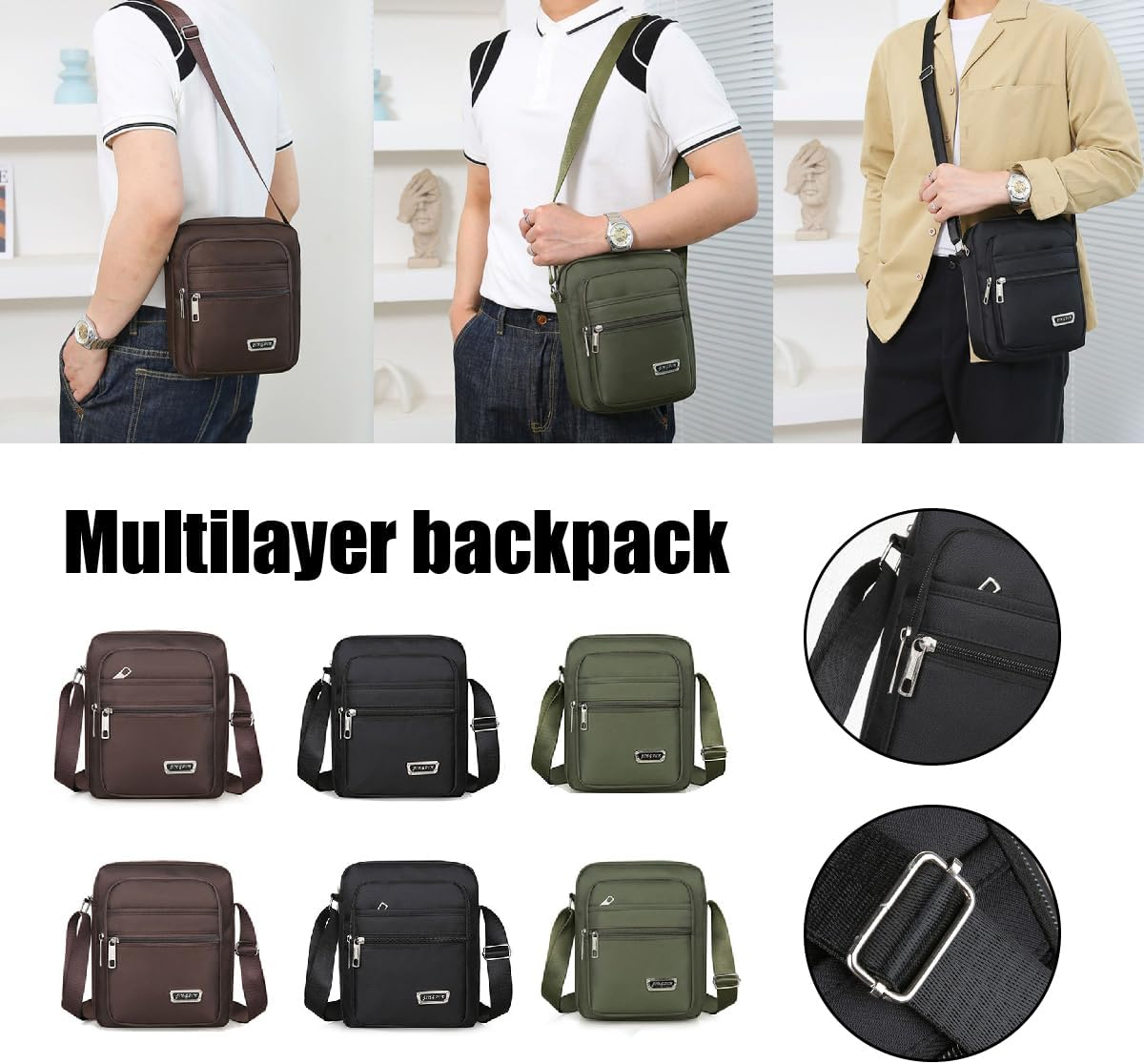 AIMALL Travel Men'S Canvas Shoulder Bag - Crossbody Messenger Bags with Adjustable Strap, Multiple Pockets, Ideal for Daily Use and Travel - Green image number 2