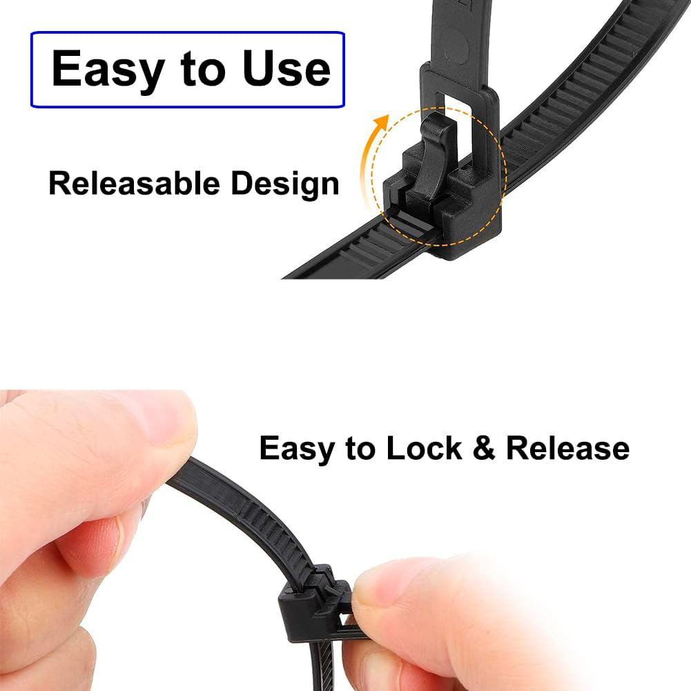 Releasable Ties, Heavy Duty Industrial Black Nylon Tie Wraps, Nylon Adjustable Cable Tie Wrap, Reusable Tie Straps for Home Office Garden Plant Secure Vine image number 1