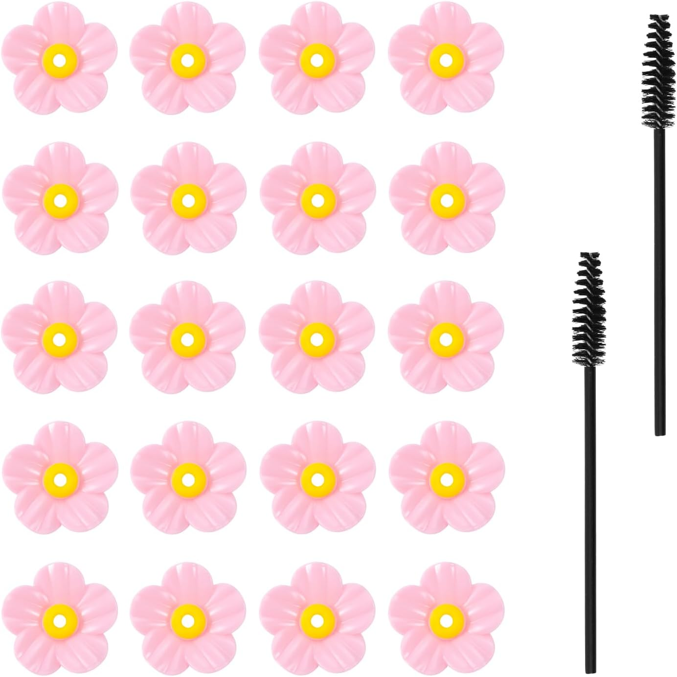 BOXOB 20Pcs Hummingbird Feeder Replacement Flowers, Pink Outdoors Hanging Hummingbird Feeder Parts with Brushes Bee Guards & Feeding Ports (Yellow Core)