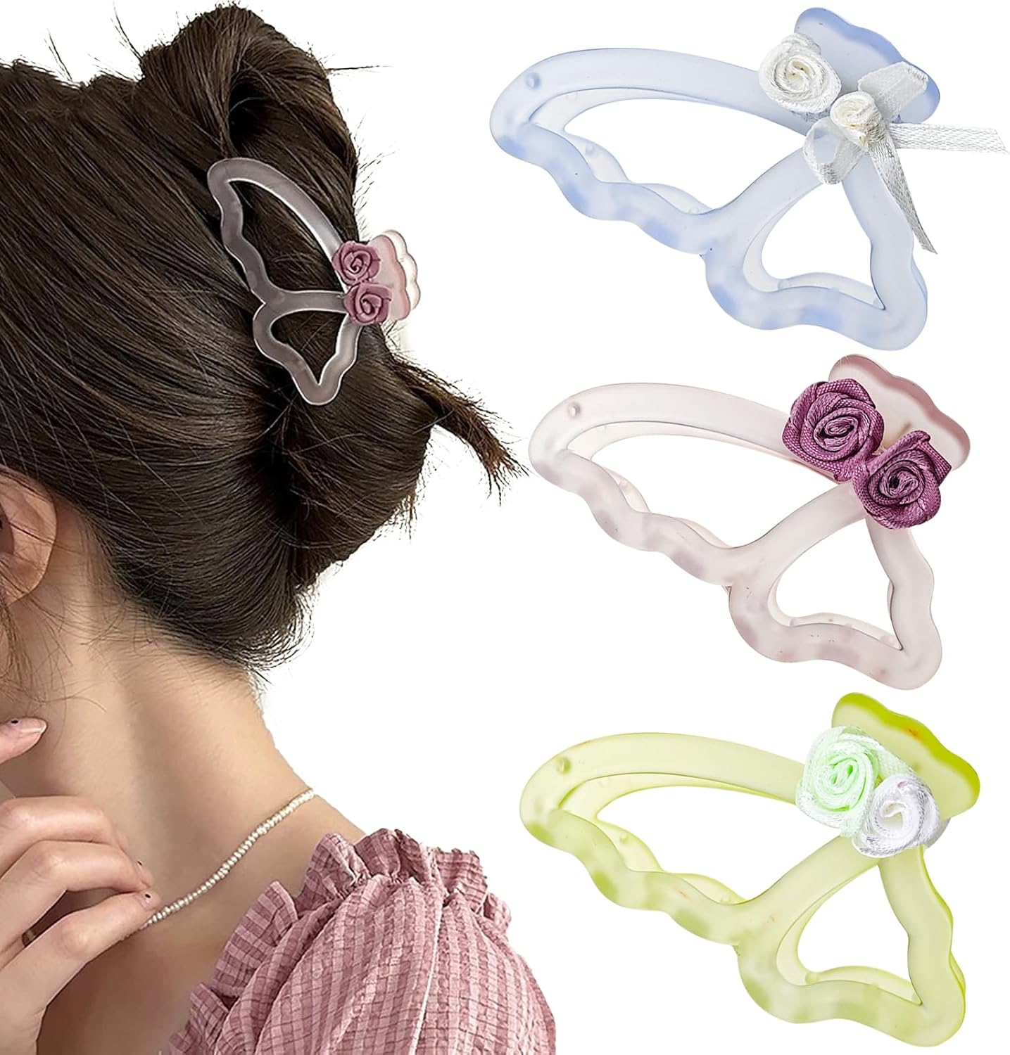 3Pcs Butterfly Hair Clips, Flowers Hair Clips, Women Hair Accessories image number 5