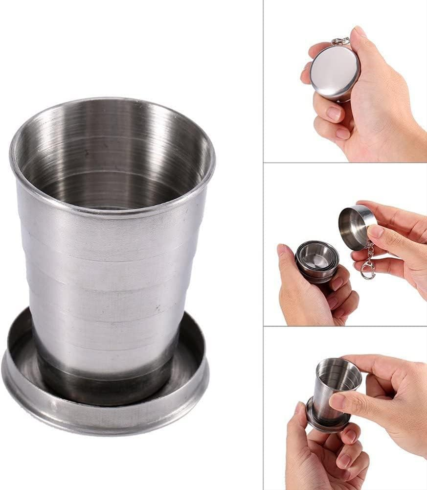 Pack of 2 75 Ml Stainless Steel Foldable Travel Mugs Foldable Camping Mug Reusable Hiking Mug Foldable Travel Coffee Mug with Key Ring for Hot and Cold Drinks image number 3