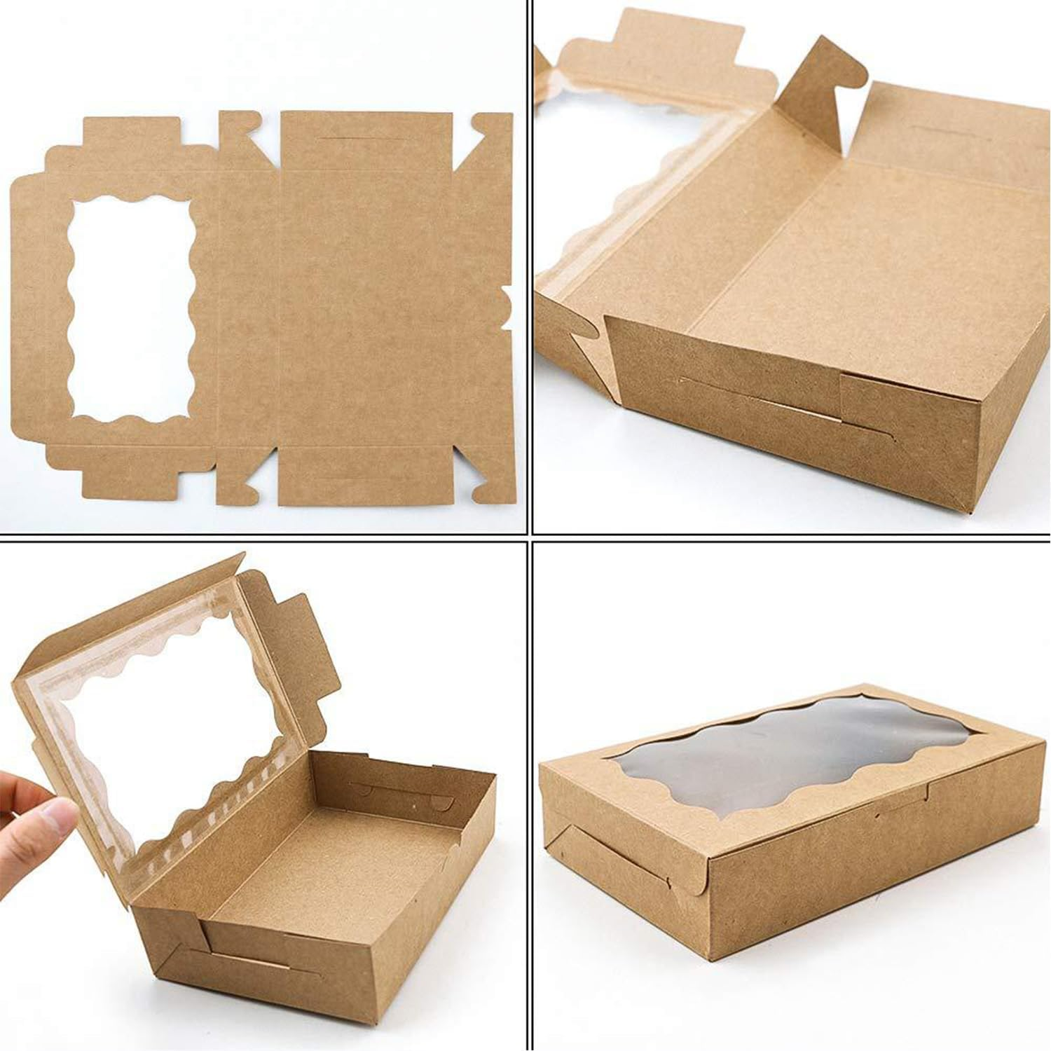 BEANPRECOY 30 Pack Kraft Paper Box with Transparent Windows, 4.3 X 7 X 3.8 Cm, Non-Toxic, Food Grade, Clear Window, Fold-Top, Cake, Pastry, Dessert, Gift Packaging image number 2