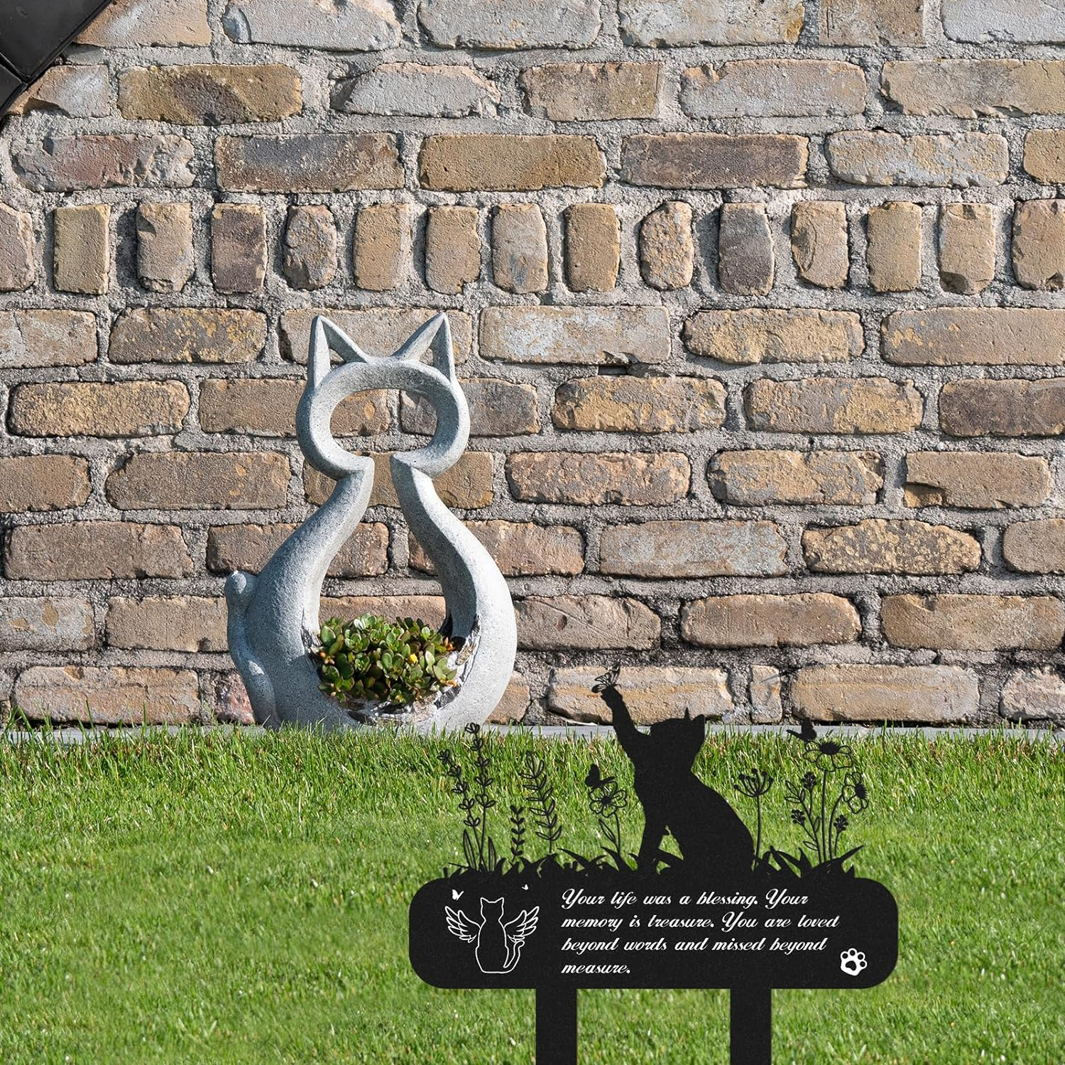 Rngmsi Pet Grave Markers - Metal Cat Memorial Plaque, Waterproof Cemetery Stakes, Pet Headstone (13.4 X 12 In)