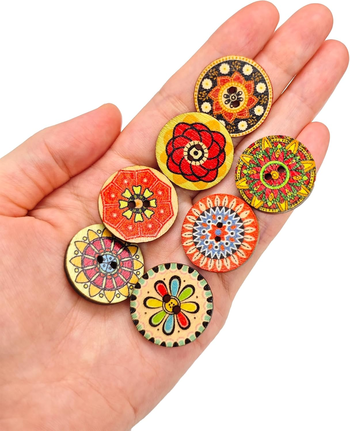 CANDEOLA 120-Pcs 1" Big Mixed Vintage Flower Wooden Buttons | Bulk Assorted Colors Natural Wood Buttons for Sewing Clothes Crafts Decorations (25Mm) image number 4