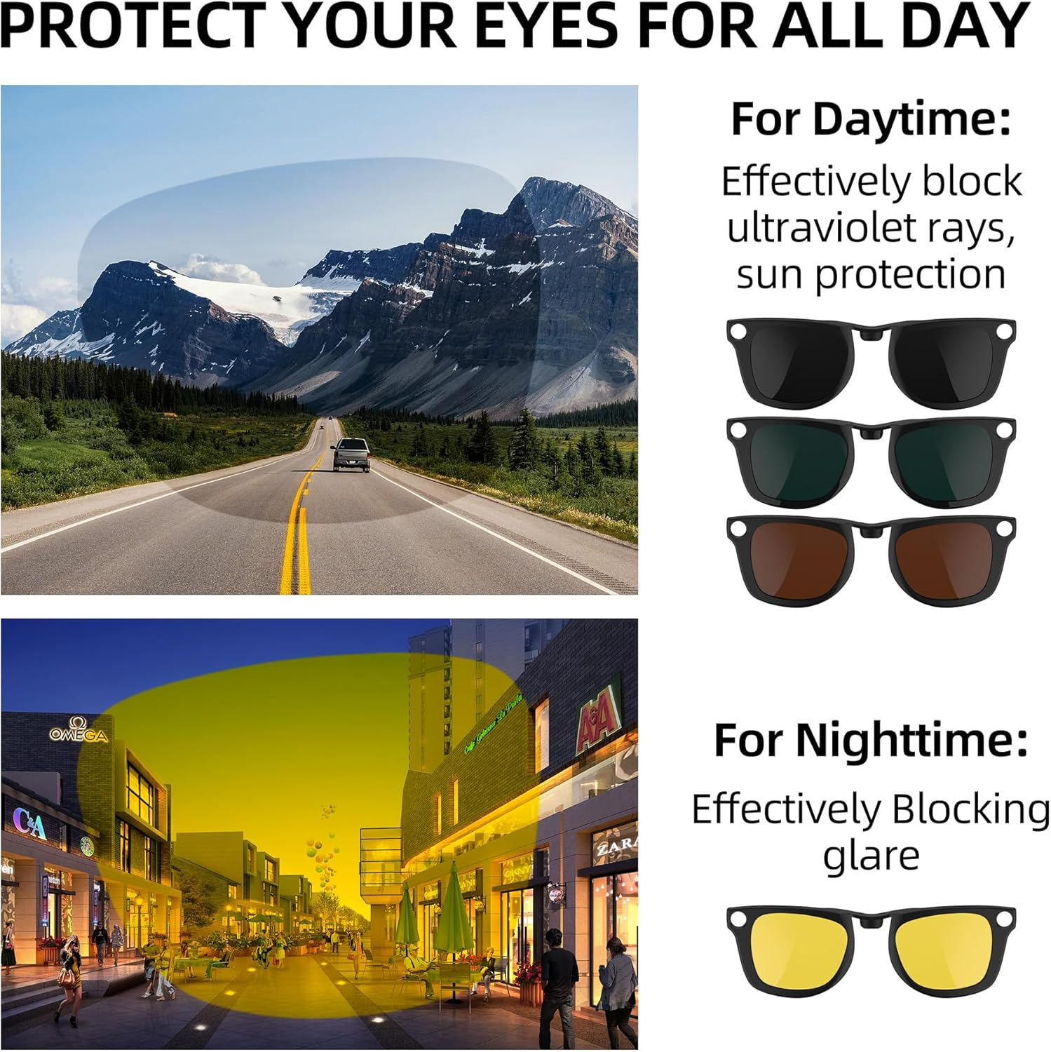 Rcstyle Compatible with Ray-Ban Meta Wayfarer(Standard) Smart Glasses Color Changing Clip Set, Dark Green, Night Vision Yellow, Black, Brown, RW4008 4Pcs image number 6
